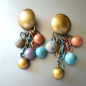 Dannah Designer Dangling Clip On Copper Brass Patina Link Handmade Earrings